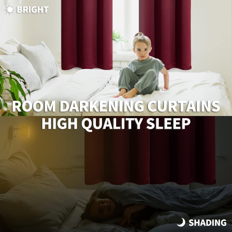 BGment Burgundy Blackout Curtains 84 Inch Length for Bedroom - Rod Pocket Thermal Insulated Room Darkening Shading Drapes for Living Room, 42 x 84 Inch, 2 Panels - Image 2